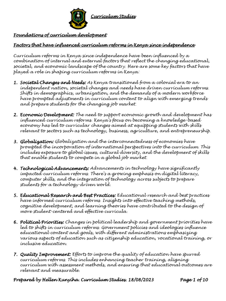 Curriculum Reforms in Kenya Explained | PDF | Learning | Curriculum