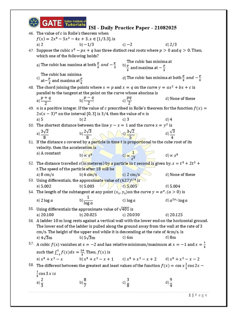 ISI - Daily Practice Paper - 21082025 | PDF | Mathematical Analysis ...
