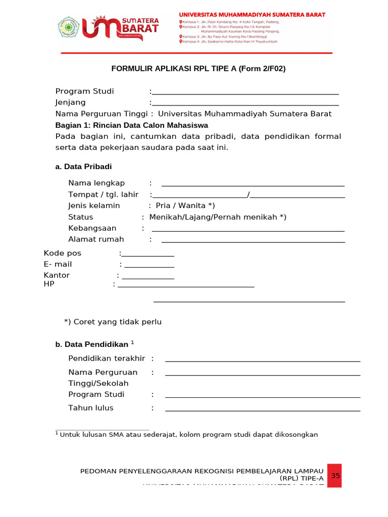 Panduan RPL Tipe A UMSB | PDF