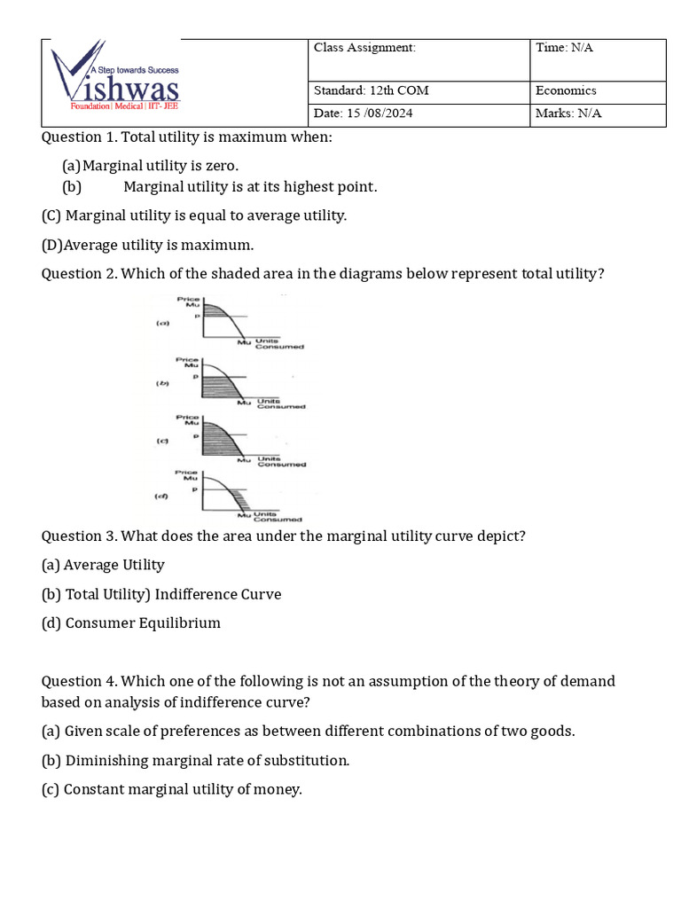 Economics Class Assignment on Utility Concepts | PDF | Utility ...