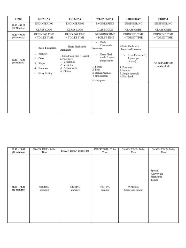 Weekly Engineering and Activities Schedule | PDF | Chess Theory