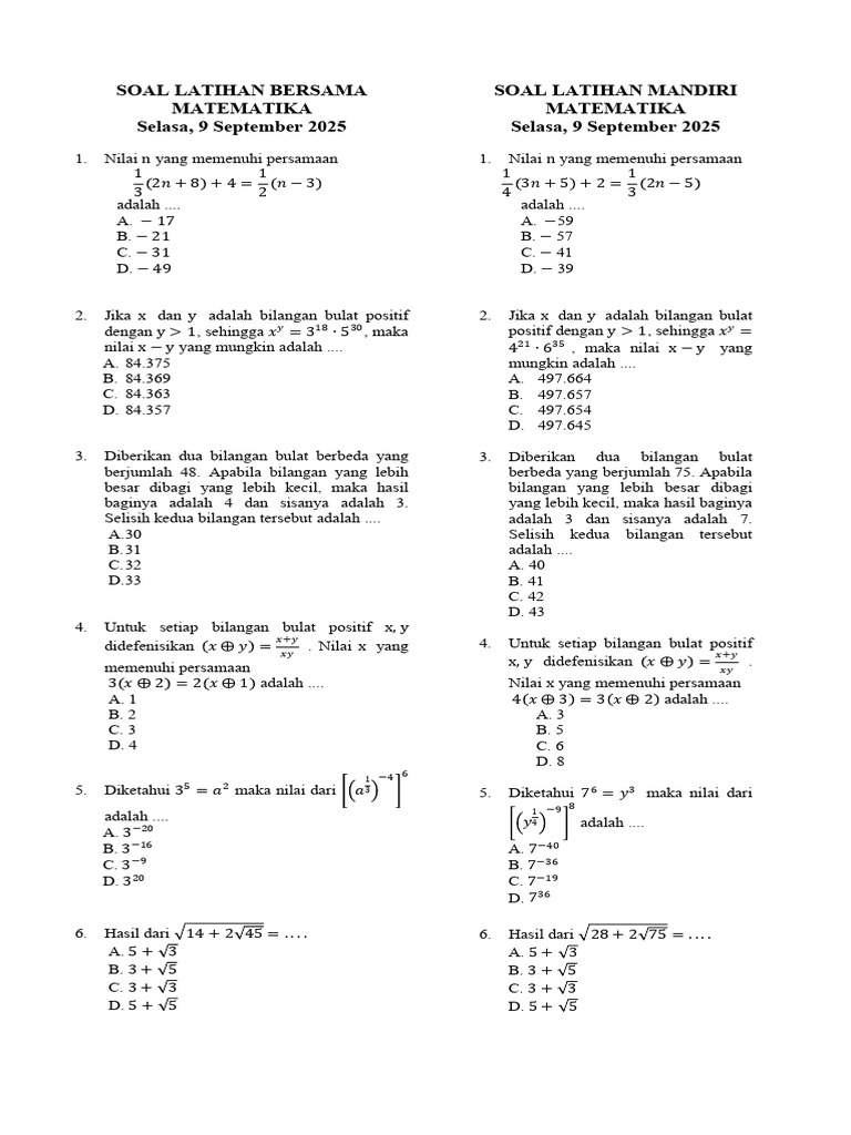 Soal Latihan Matematika 2025 | PDF