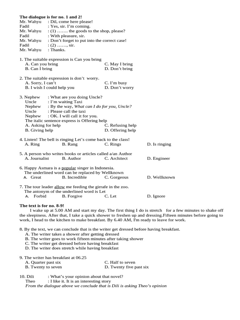 English Dialogue and Comprehension Exercises | PDF