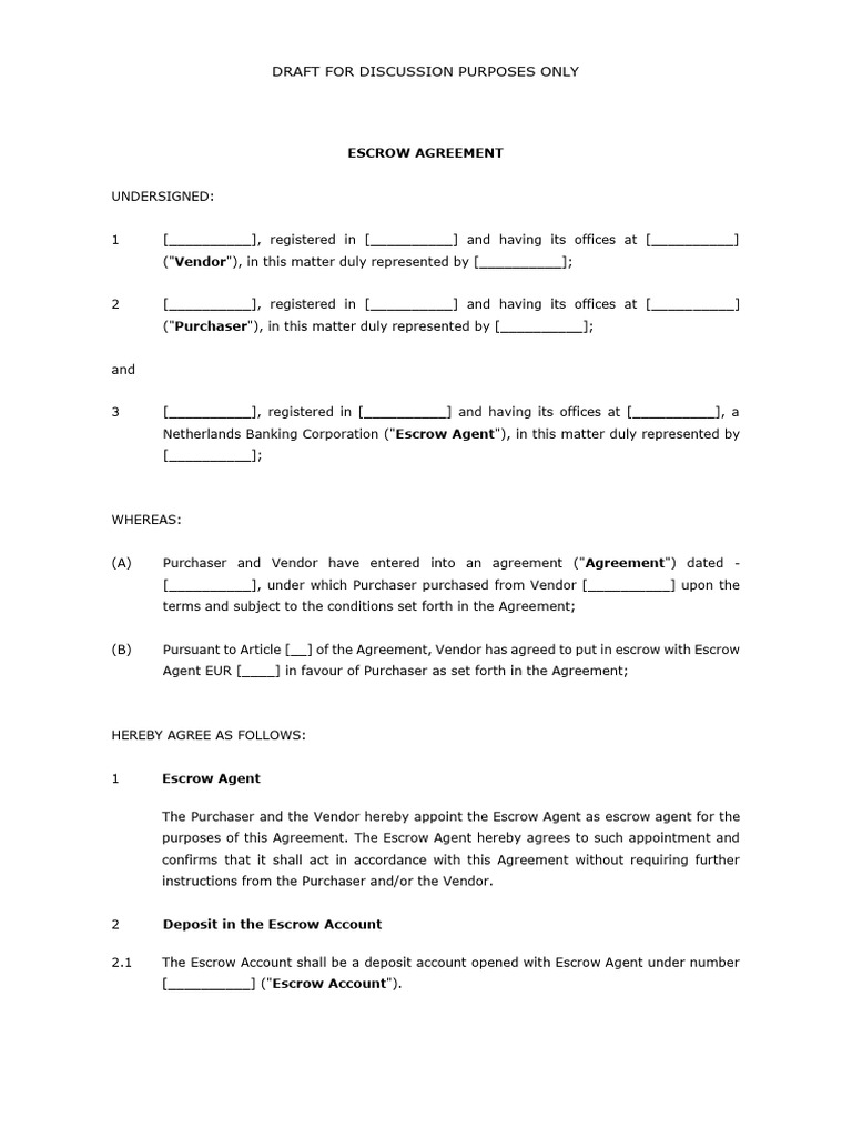 Escrow Agreement Overview | PDF | Private Law | Common Law