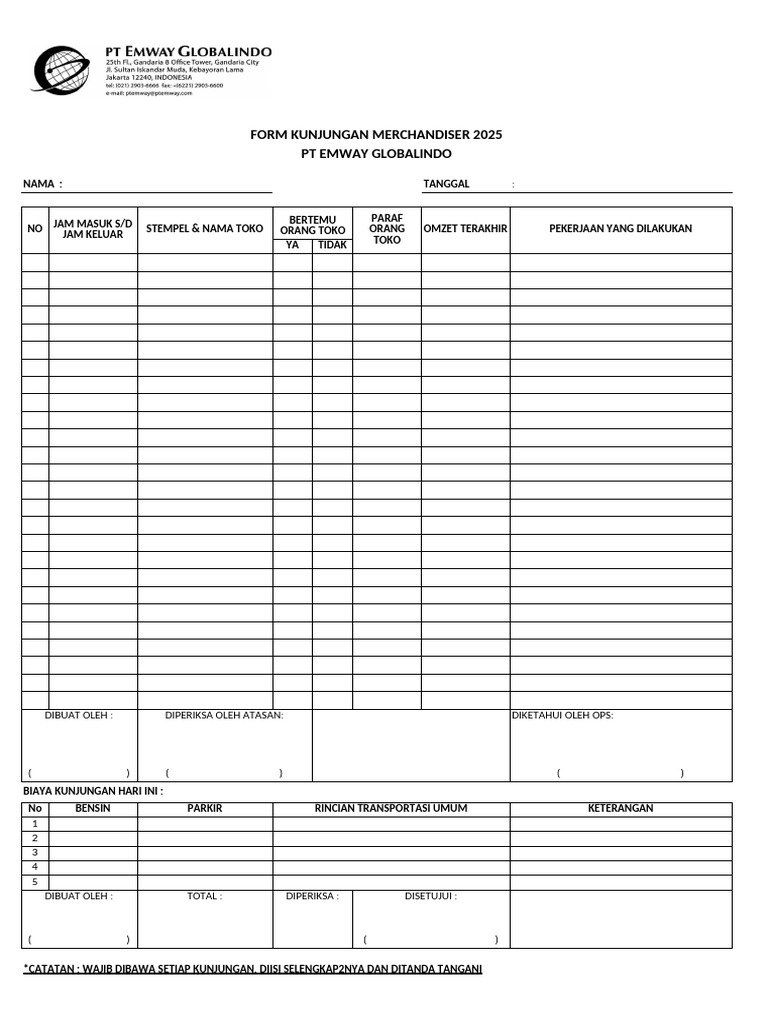 Form Kunjungan Merchandiser 2025 | PDF