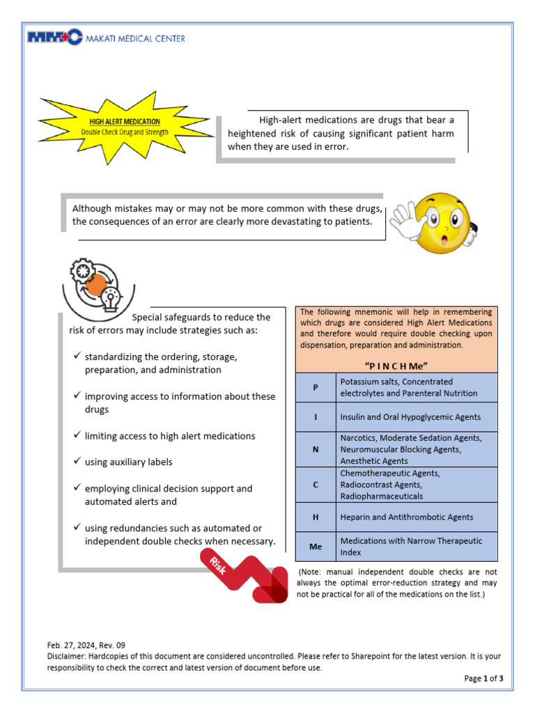 High Alert Medication Categories | PDF | Fentanyl | Pharmacy