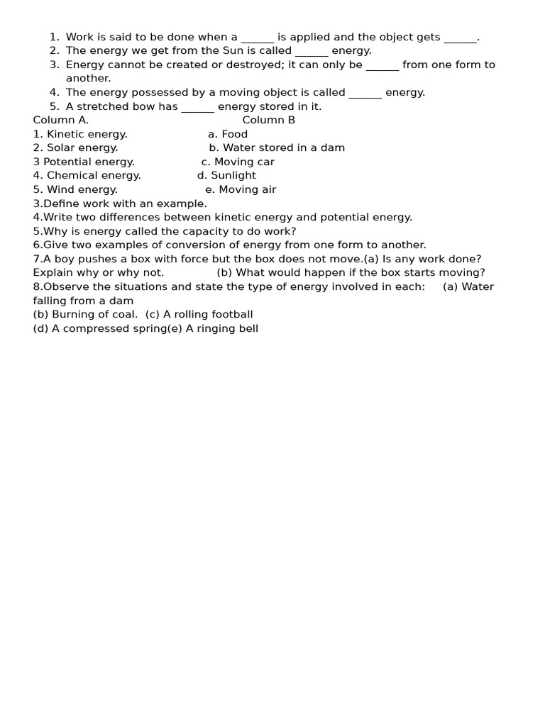 Class 5 Work and Energy Q&A Guide | PDF