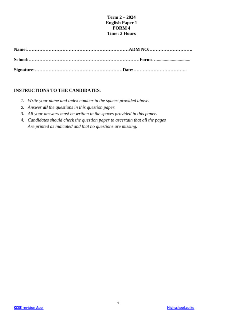 KCSE English Paper 1 Predictions 2025 | PDF | Poaching | Crime & Violence