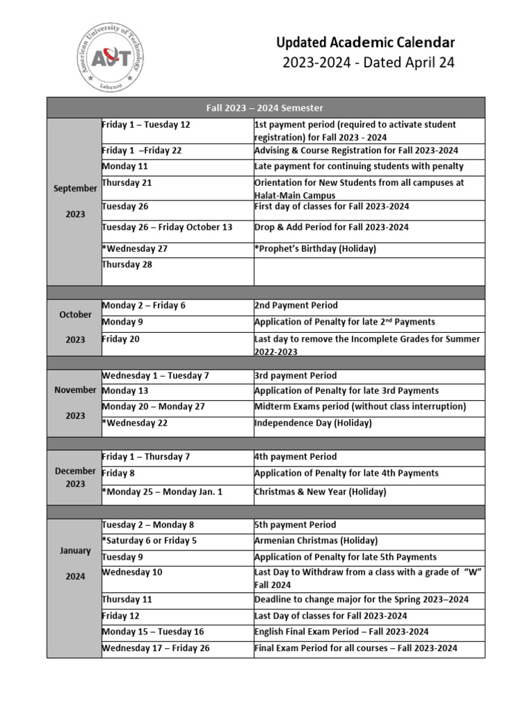 Updated Academic Calendar Year 20232024 Dated April 24 PDF