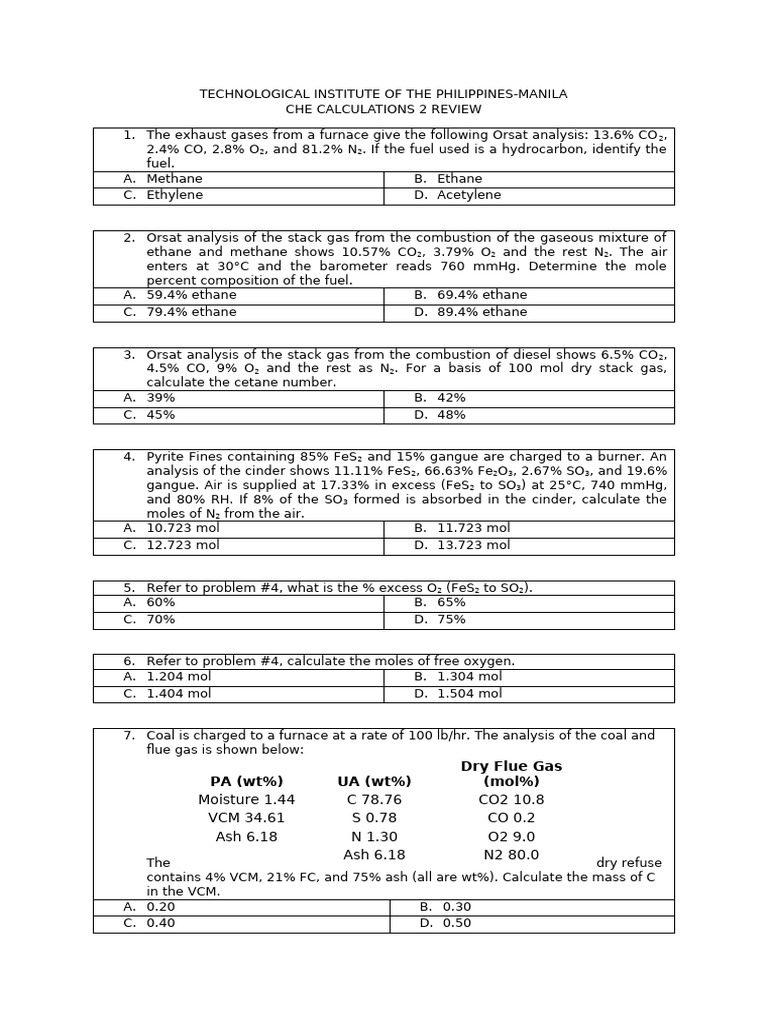 Che Calculations 2 Topics Handouts | PDF | Fuels | Industrial Processes