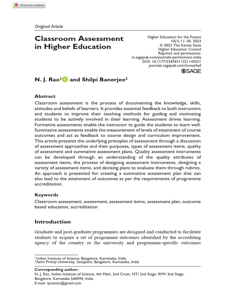 Classroom Assessment in Higher Education | PDF | Educational Assessment ...