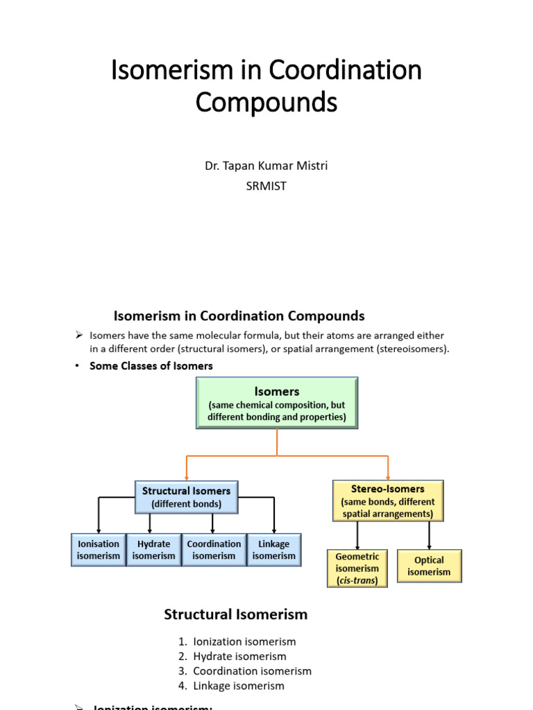 Isomerism in Coordination Compounds | PDF | Coordination Complex | Isomer