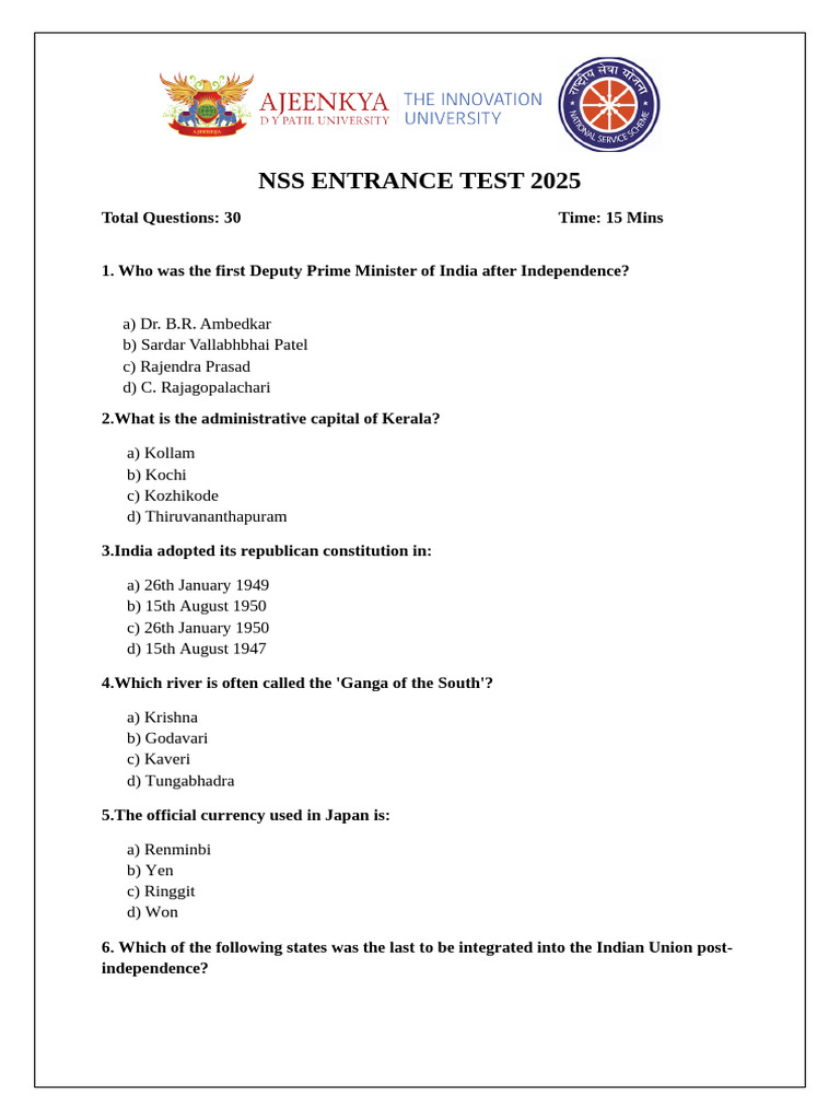 NSS Entrance Test Questions 2025 | PDF | Climate Change Mitigation ...