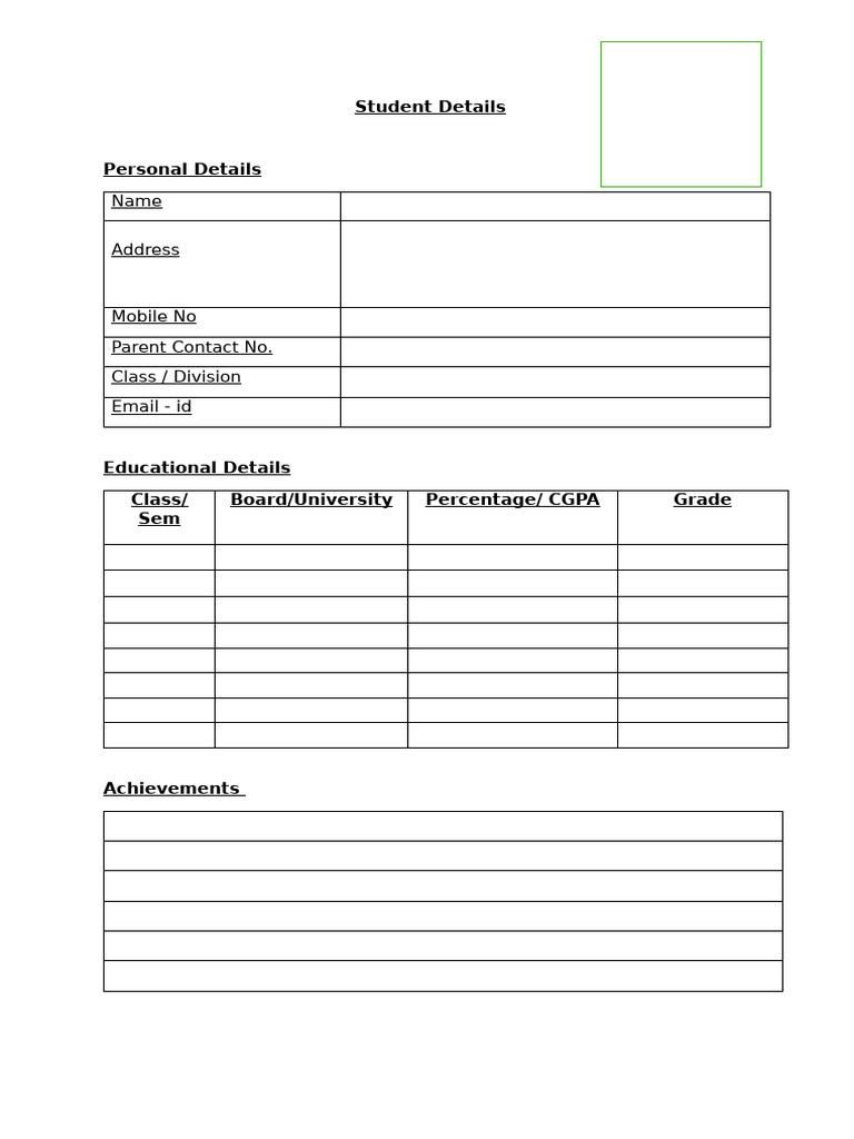 Student Information and Records Template | PDF