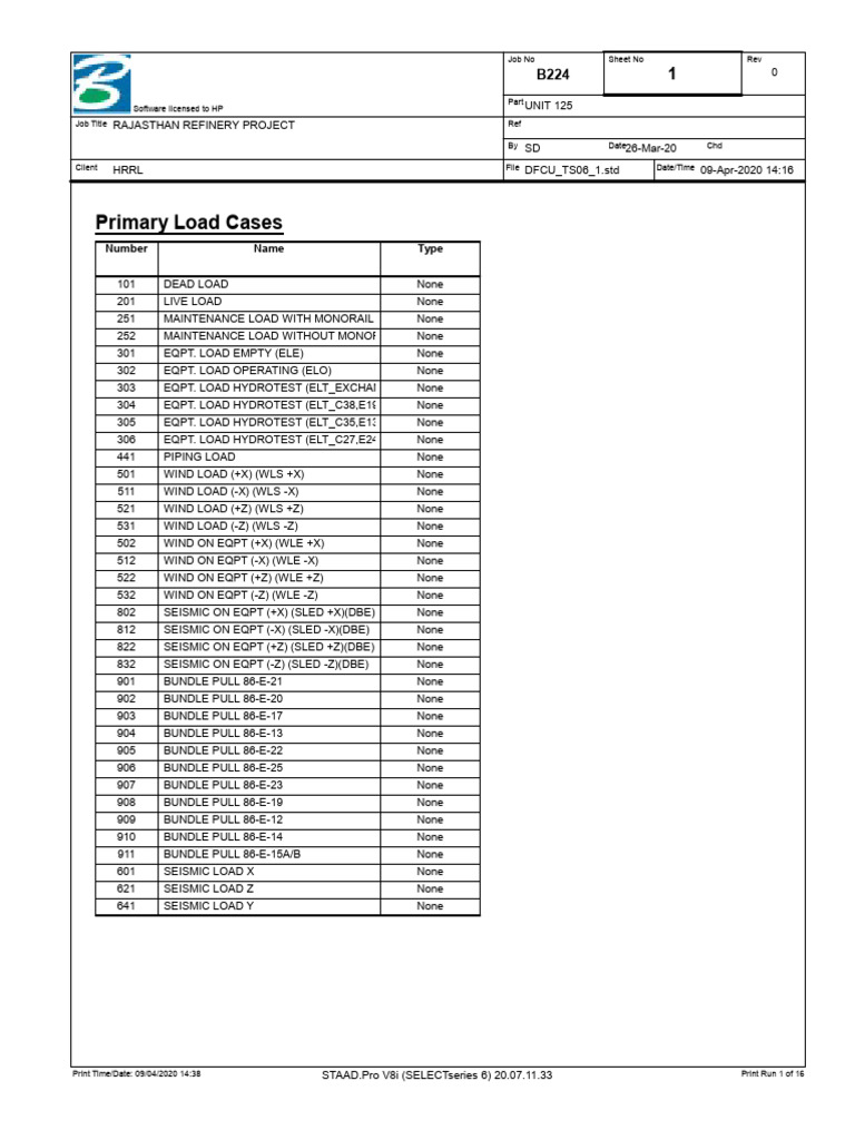 Rajasthan Refinery Project Load Cases | PDF | Civil Engineering | Analysis