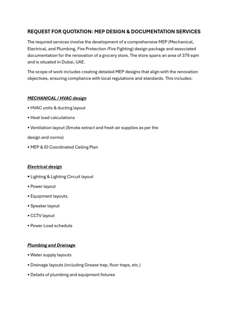 RFQ - Wme - Mep Design & Documentation Services | PDF