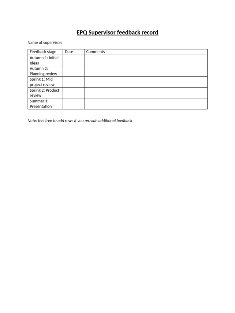 EPQ Supervisor Feedback Template | PDF