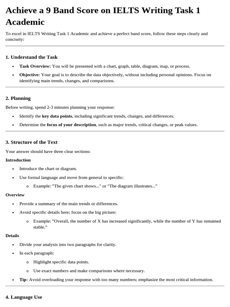 Achieve A 9 Band Score On IELTS Writing Task 1 Academic | PDF