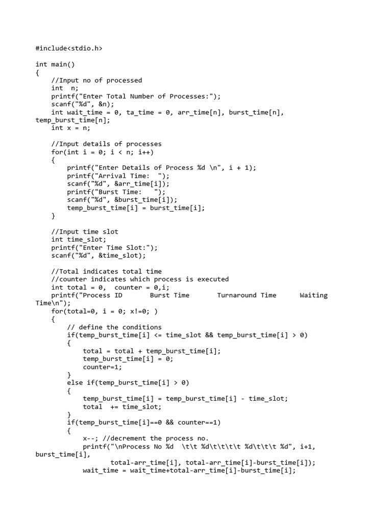 Round Robin Scheduling in C | PDF