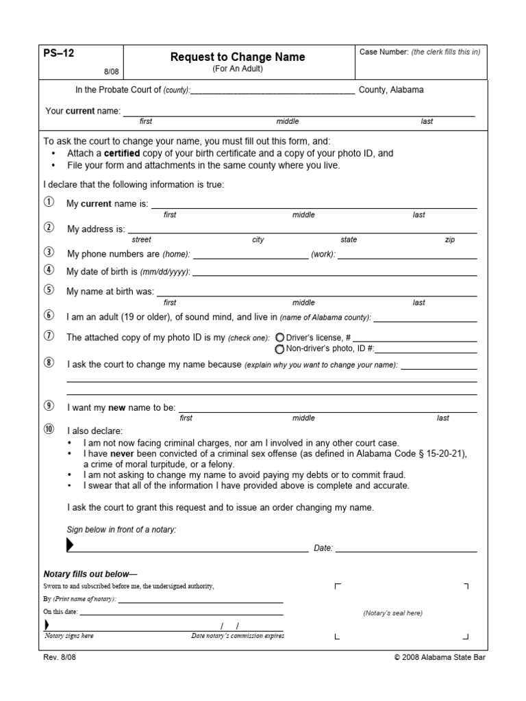 Adult Name Change Request Form PS-12 | PDF | Misconduct | Common Law