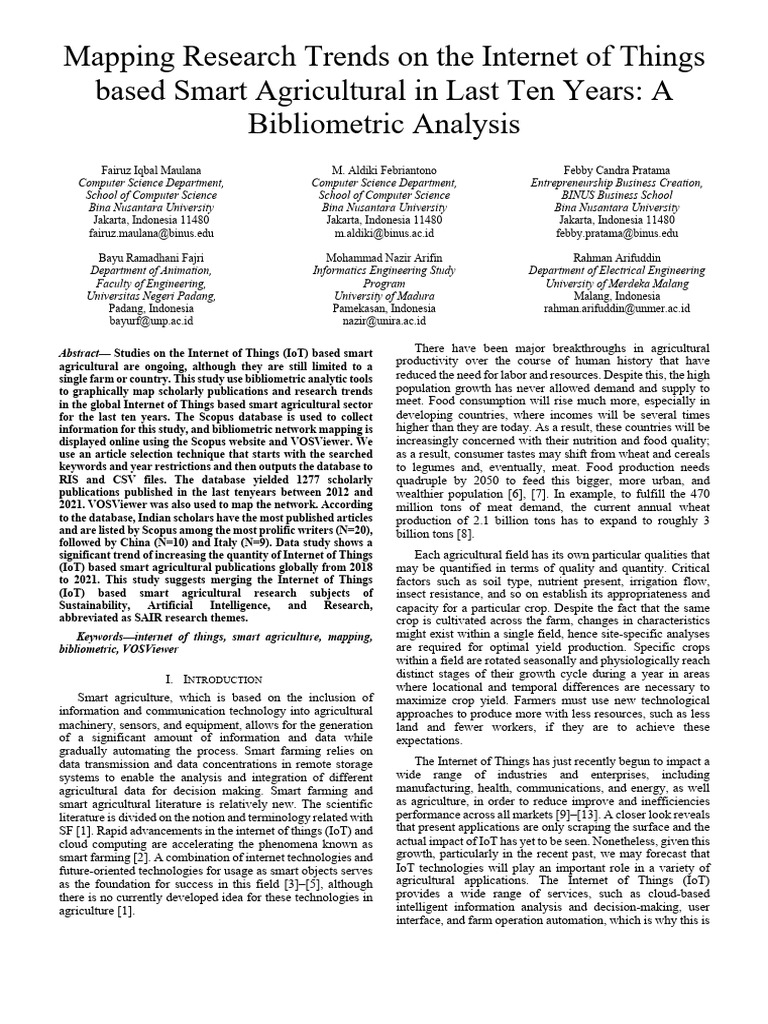 IoT Smart Agriculture Trends: A Bibliometric Analysis | PDF | Internet ...