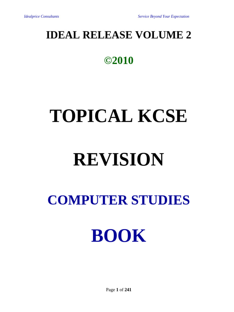 KCSE Computer Studies Revision Guide | PDF | Computer Data Storage ...