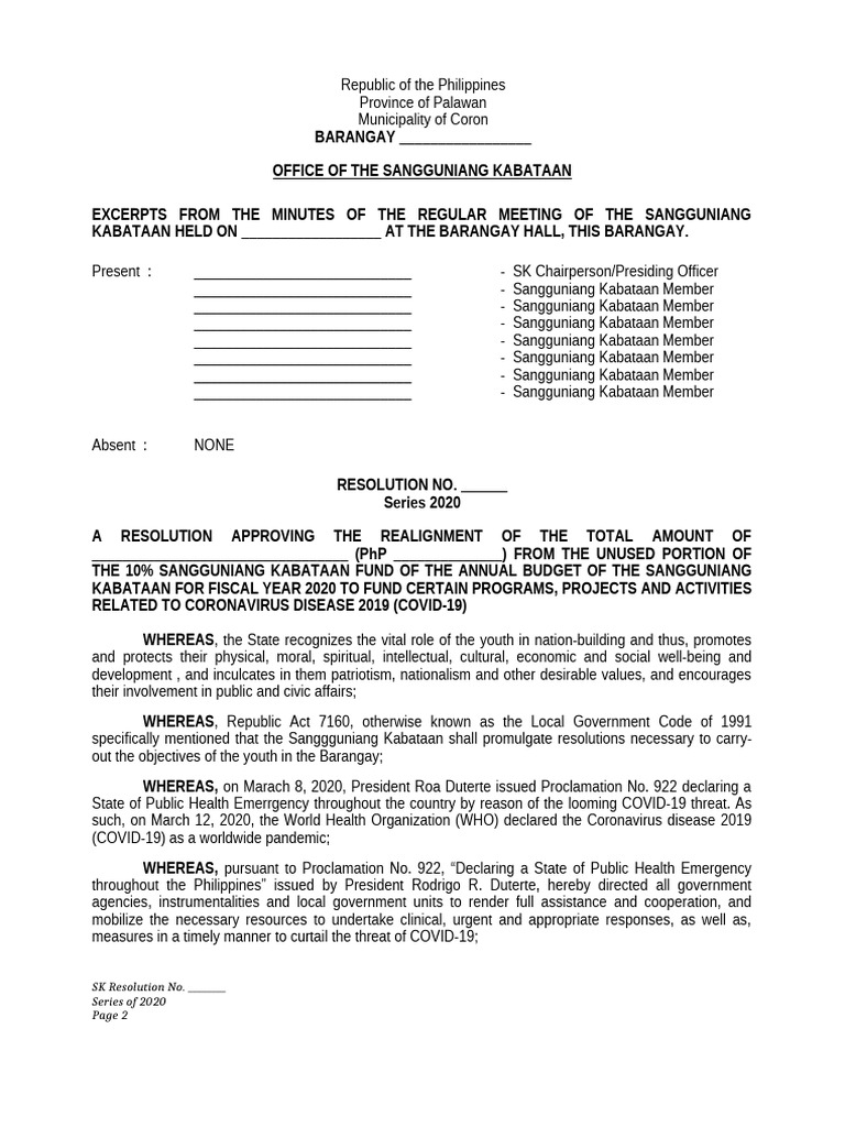 Barangay Resolution for Fund Realignment | PDF | Government
