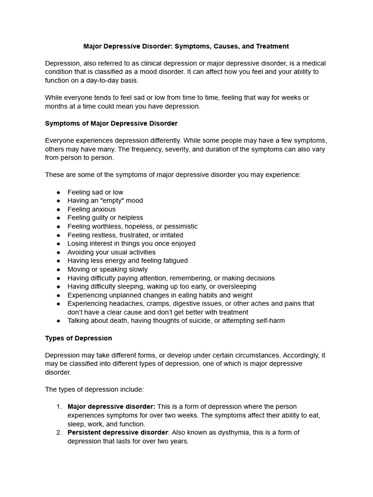 Major Depressive Disorder Overview | PDF | Major Depressive Disorder ...
