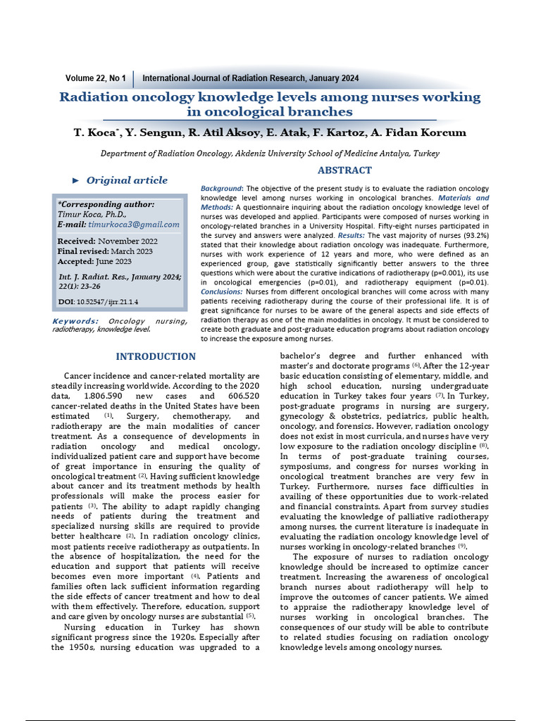 Nurse Knowledge in Radiation Oncology | PDF | Oncology | Radiation Therapy