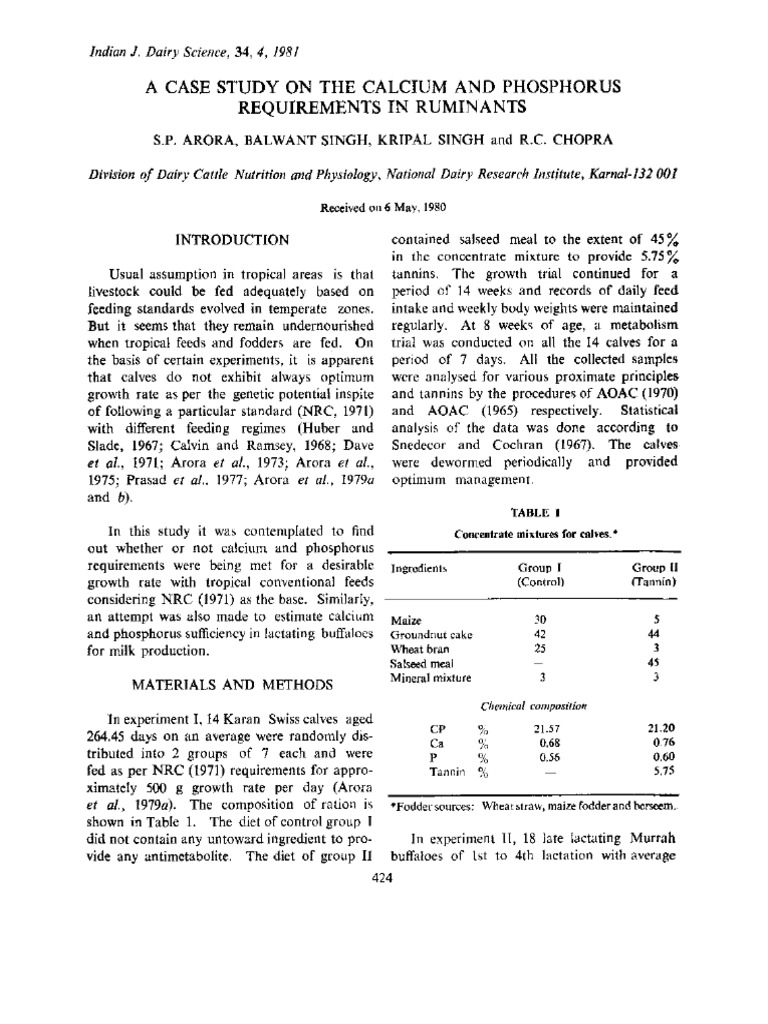 View of A Case Study On The Calcium and Phosphorus Requirement | PDF