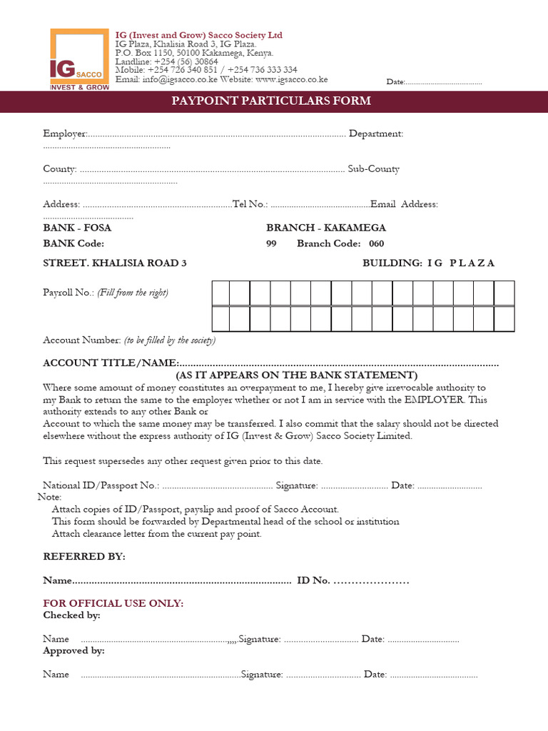 IG Sacco Paypoint Form Download | PDF | Personal Finance