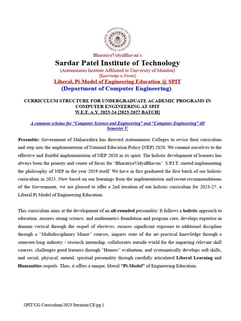 SPIT Computer Engineering Syllabus 2023-27 | PDF | Integral | Derivative