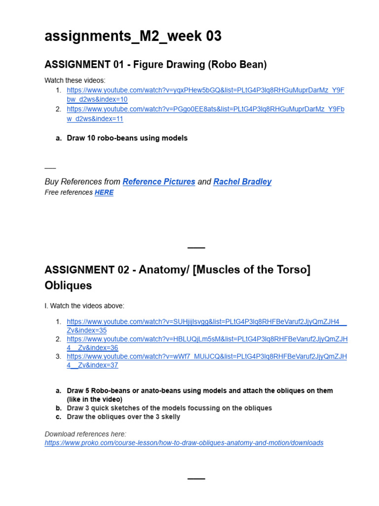 Figure Drawing and Anatomy Assignments | PDF