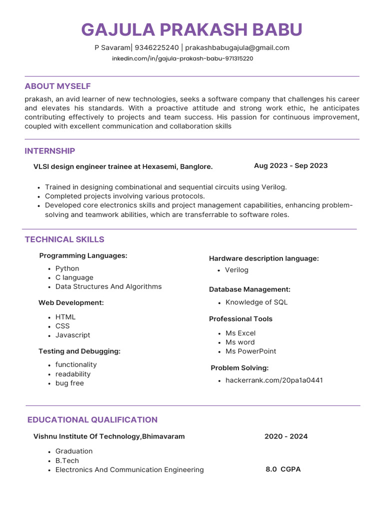 Gajula Prakash Babu - Software Engineer Resume | PDF | Web Development ...