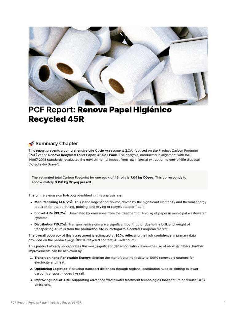 PCF Report Renova Papel Higinico Recycled 45R | PDF | Life Cycle ...