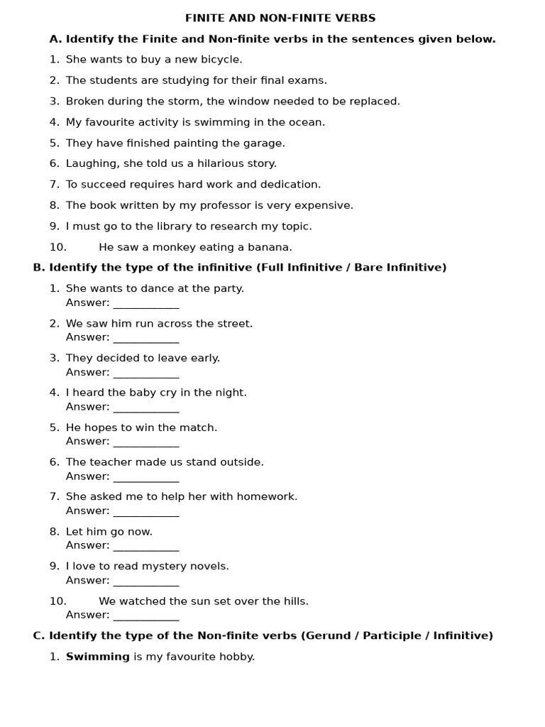Finite and Non-Finite Verbs Worksheet | PDF | Clause | Verb