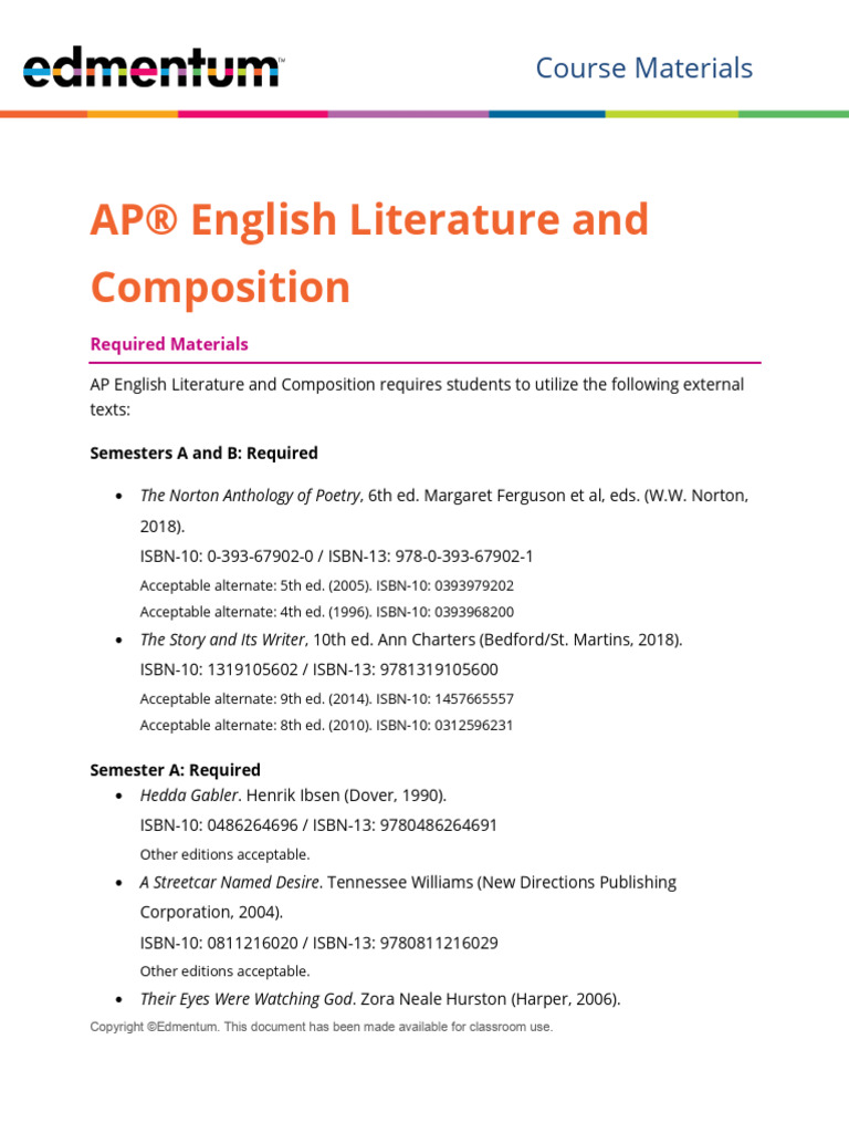 Course Materials - AP English Lit and Comp-1 | PDF