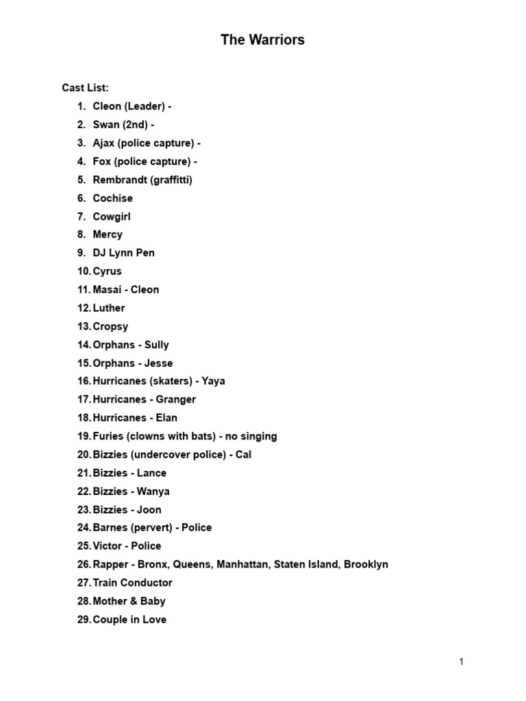 The Warriors Script | PDF