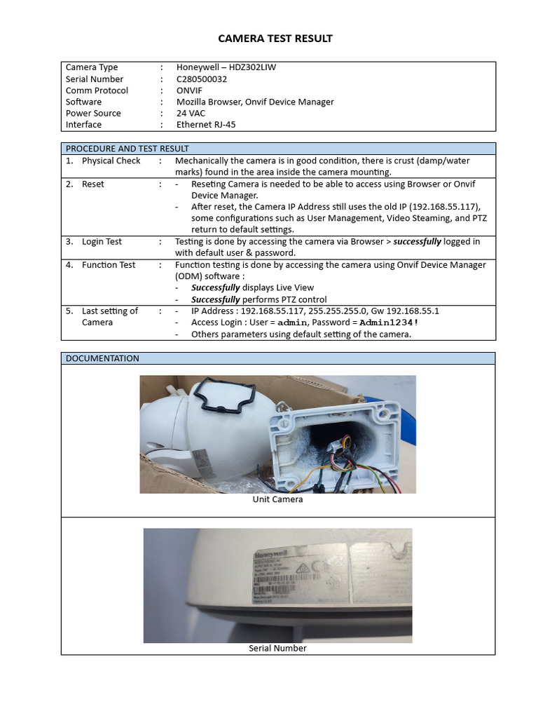 Camera Test Result | PDF
