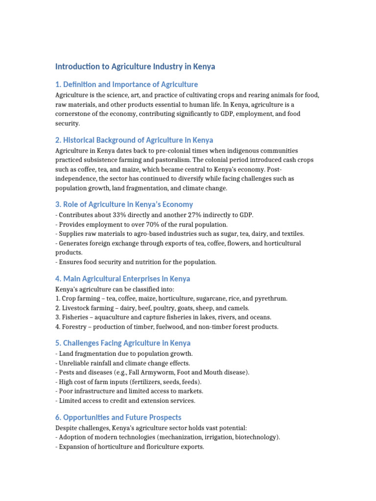 Introduction To Agriculture Industry in Kenya | PDF