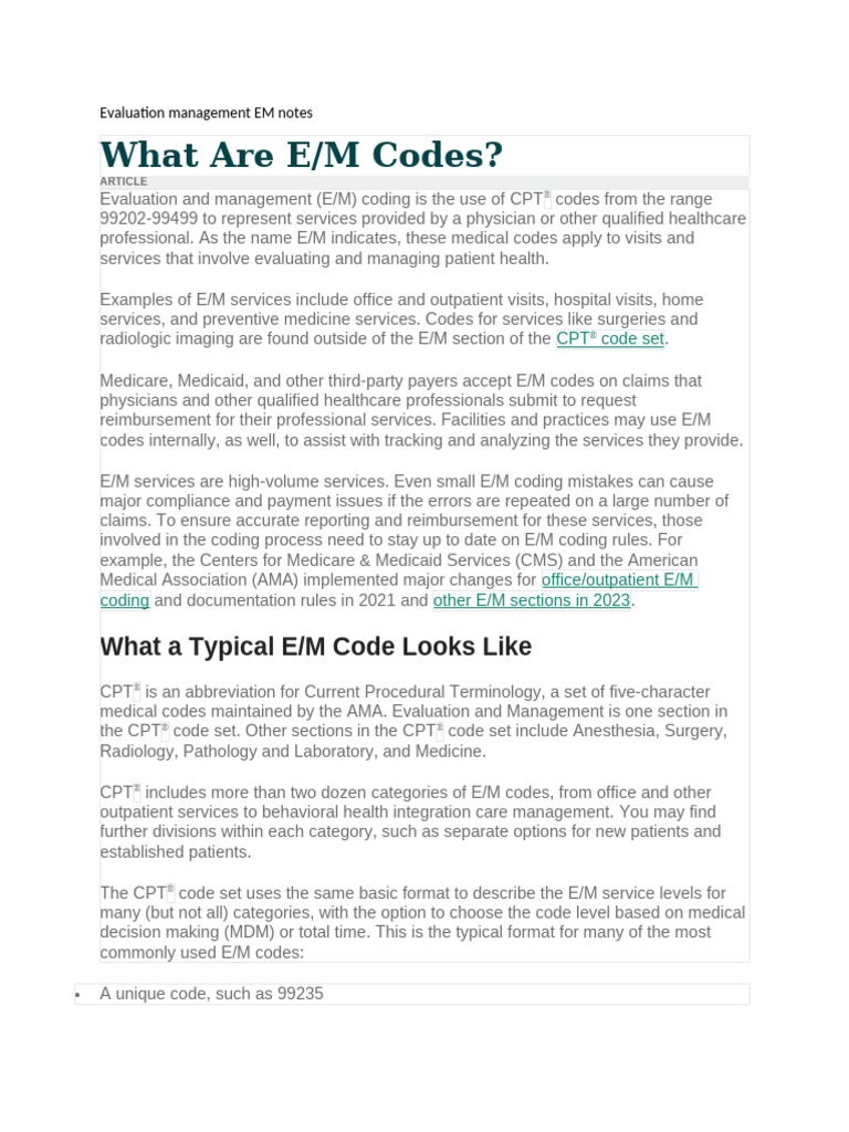 Understanding E/M Coding and Guidelines | PDF | Medical Diagnosis ...