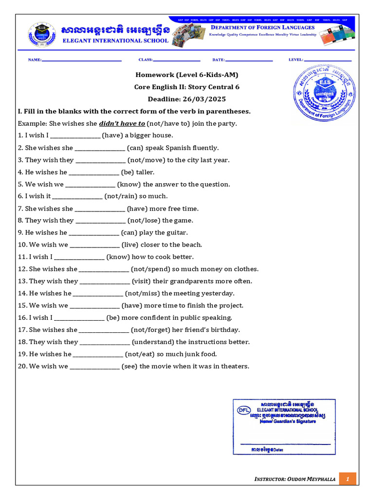 Level 6 English Homework: Verb Forms | PDF