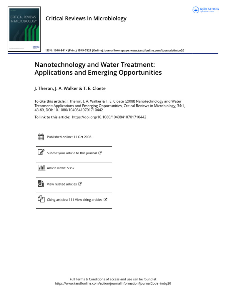 Nanotechnology in Water Treatment Solutions | PDF | Carbon Nanotube ...