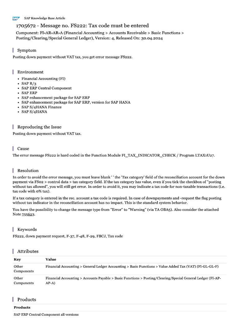 SAP Note. Recon Acc Me Tax Code Ki Field Empty Rkhty Hain | PDF