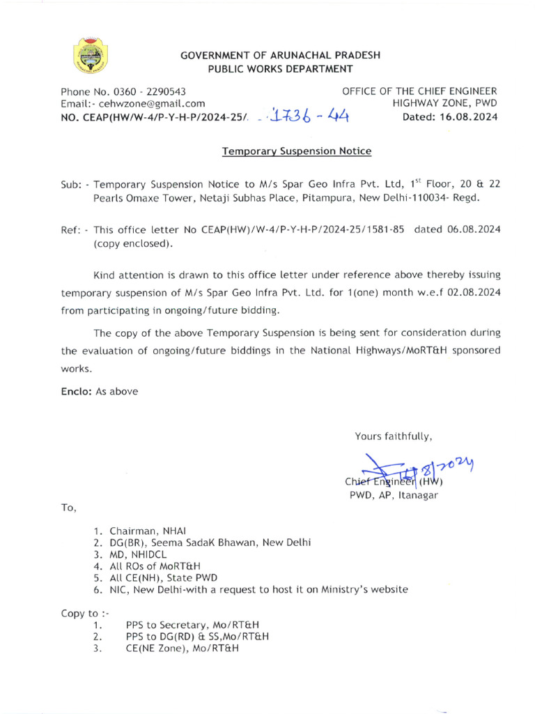 Temporary Suspension Notice for Spar Geo Infra | PDF | Road Infrastructure