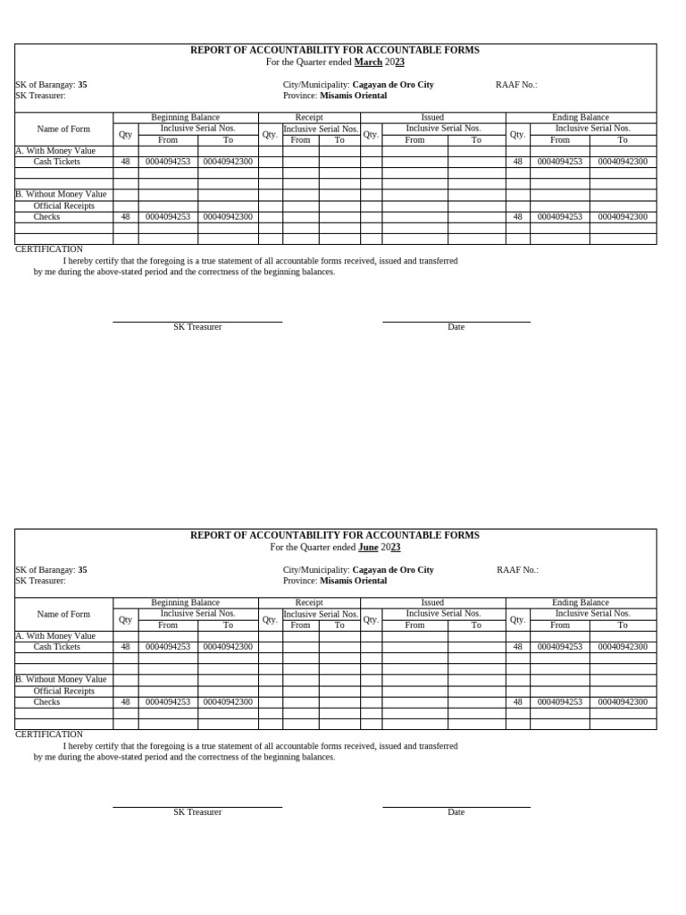 Accountability Report for SK Forms | PDF | Economies | Banking