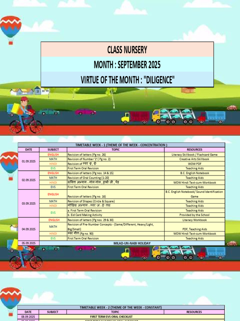 September 2025 Nursery Class Timetable | PDF | Learning | Reading (Process)