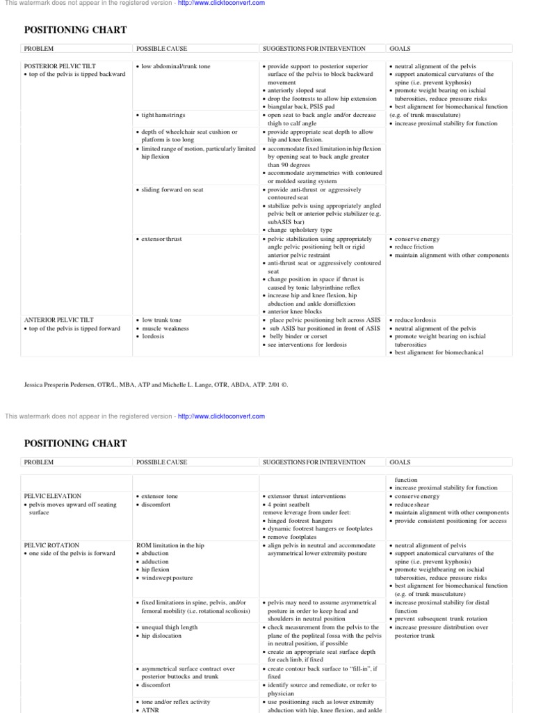 Positioning Chart | PDF | Pelvis | Anatomical Terms Of Motion