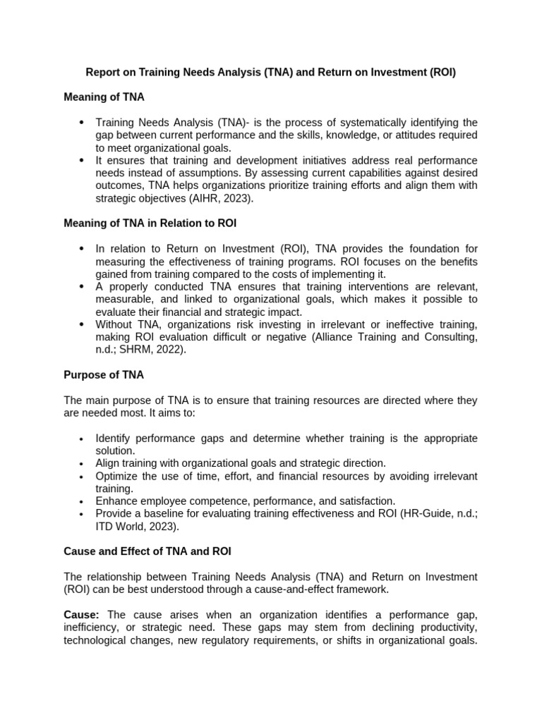 TNA and ROI: Enhancing Training Effectiveness | PDF | Return On ...