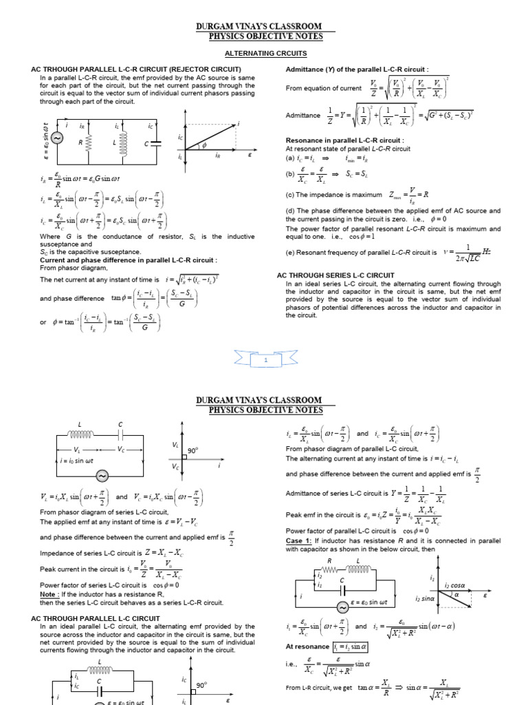 AC Circuit Analysis and Resonance Notes | PDF | Inductor | Electrical ...